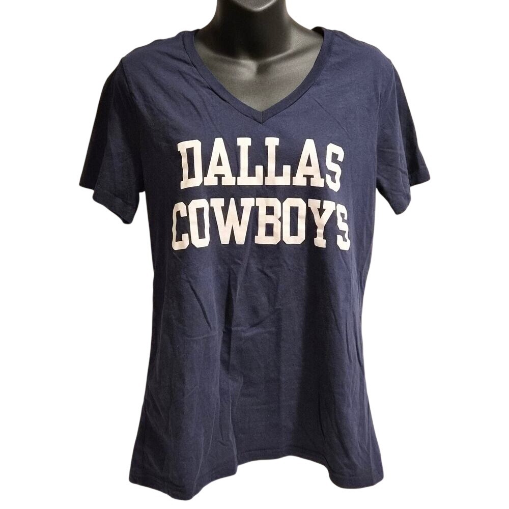 Dallas Cowboys Her Style Womens Navy Blue V-Neck Graphic T-Shirt Large NFL